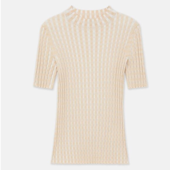 Lafayette 148 Gingham Responsible Matte Crepe Short Sleeve Sweater Stretch XS - Picture 1 of 10